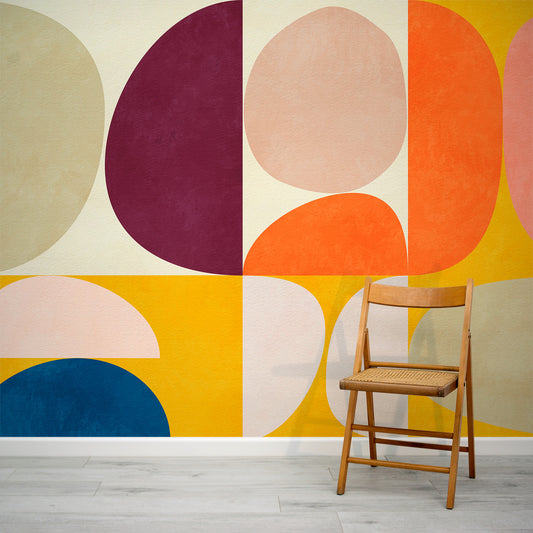 Charlotte abstract watercolour wallpaper mural installed on a wall.