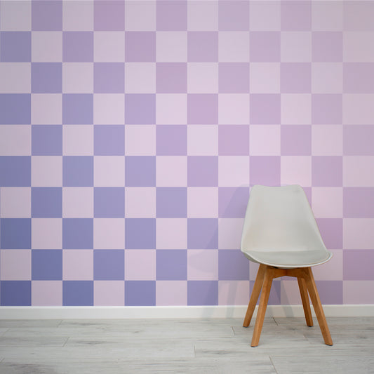 Checkmate Pixie - Purple Gradient Checkerboard Design Wallpaper Mural
