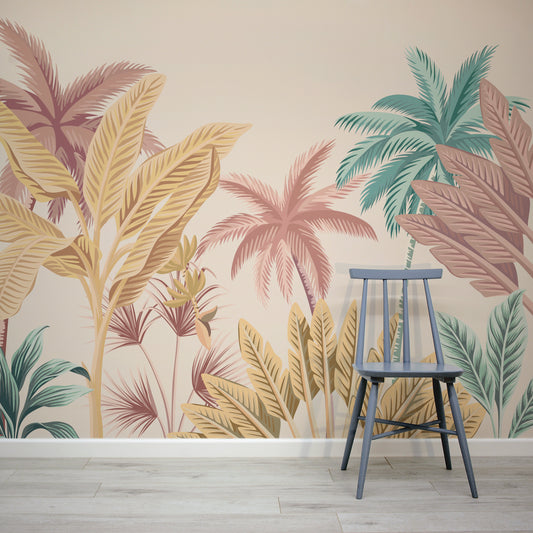 Colourful Tropical Trees Concure Temida Wallpaper Mural with Blue Chair