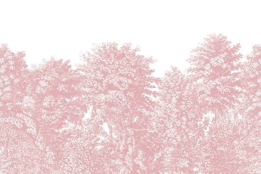 Deciduous Pink - Baby Pink Panoramic Etched Trees Scene Wallpaper Mural Full Artwork