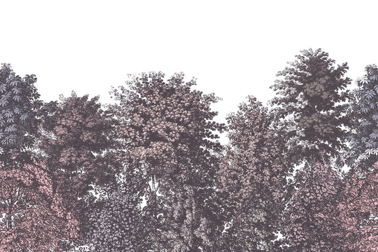 Deciduous Spring - Pastel Panoramic Etched Trees Scene Wallpaper Mural Full Artwork