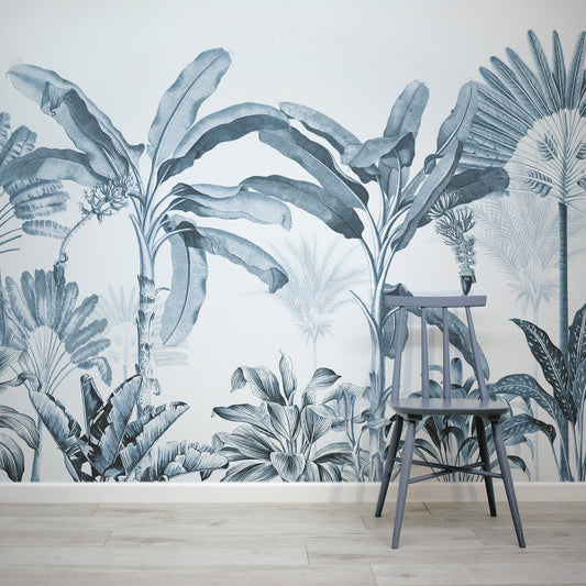 Blue Tropical Tree Scene wallpaper mural from wallpapermural.com