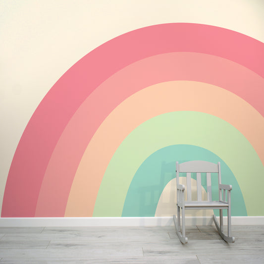 Dorothy Pastel Rainbow Wallpaper Mural with Kid's Chair
