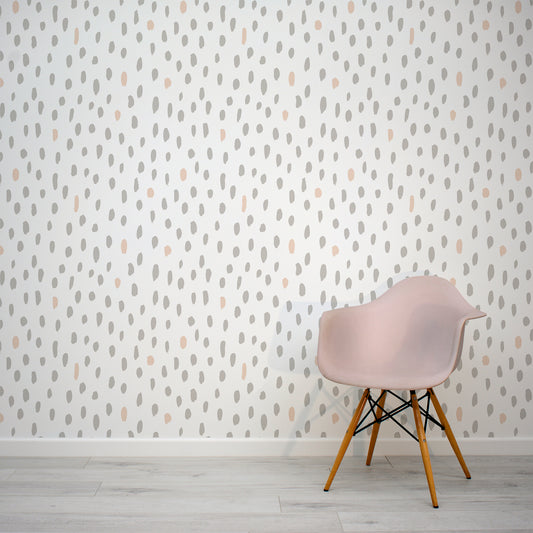 Dotty Pink and Grey Scandinavian Speckle Wallpaper Mural with Pink Chair