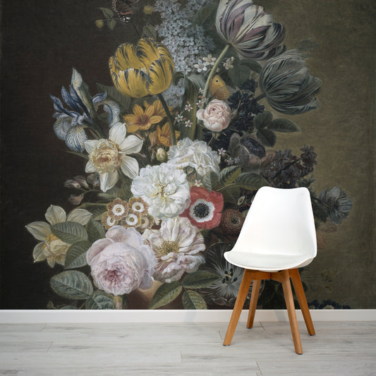 Eastical Vase of Flowers Wallpaper Mural with White Chair