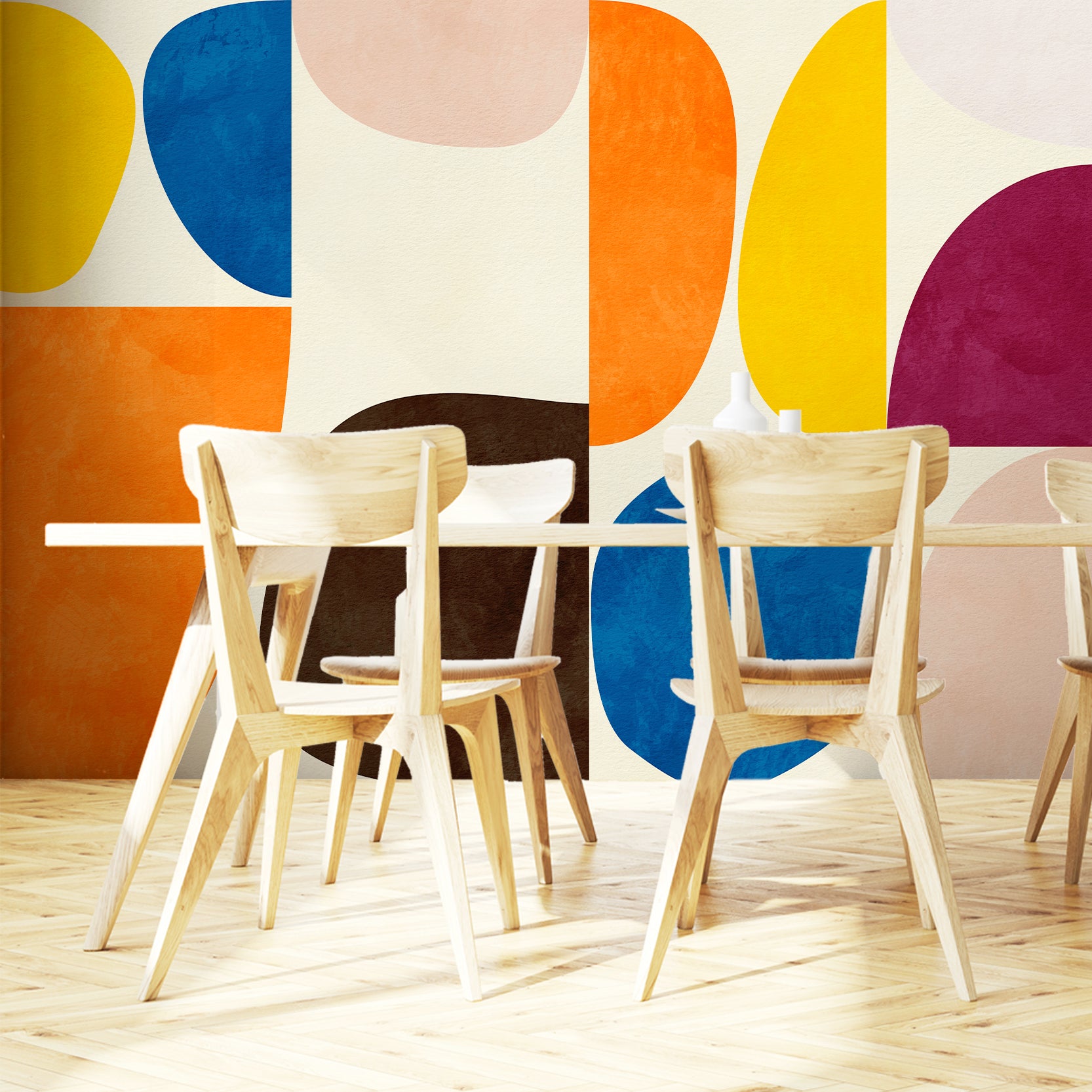Wall Mural - Modernistic Abstract Shapes - Traditional Wallpaper (Paste-the-Wall) - Made to Measure