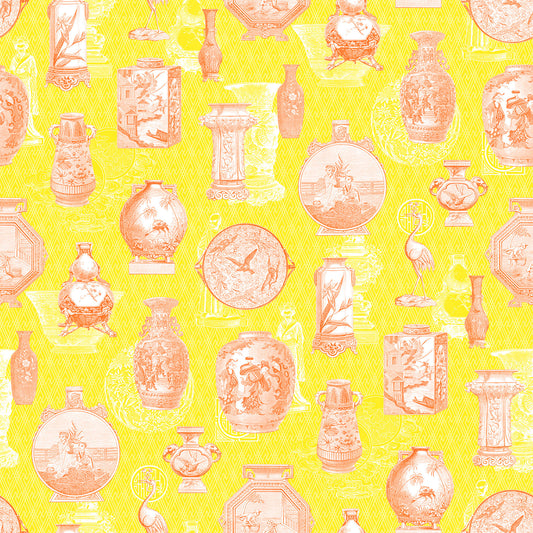Bright yellow chinoiserie vase wallpaper roll