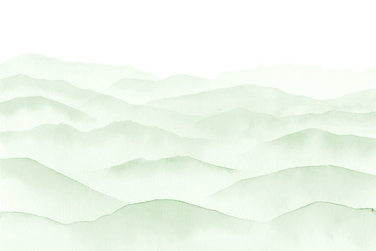 Fjelle Sage Green Watercolour Mountains Painting Wallpaper Mural Artwork by WallpaperMural