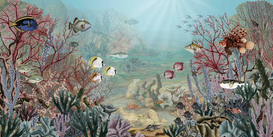 Flounder - Fish and Coral Underwater Watercolour Scene Wallpaper Mural Full Artwork