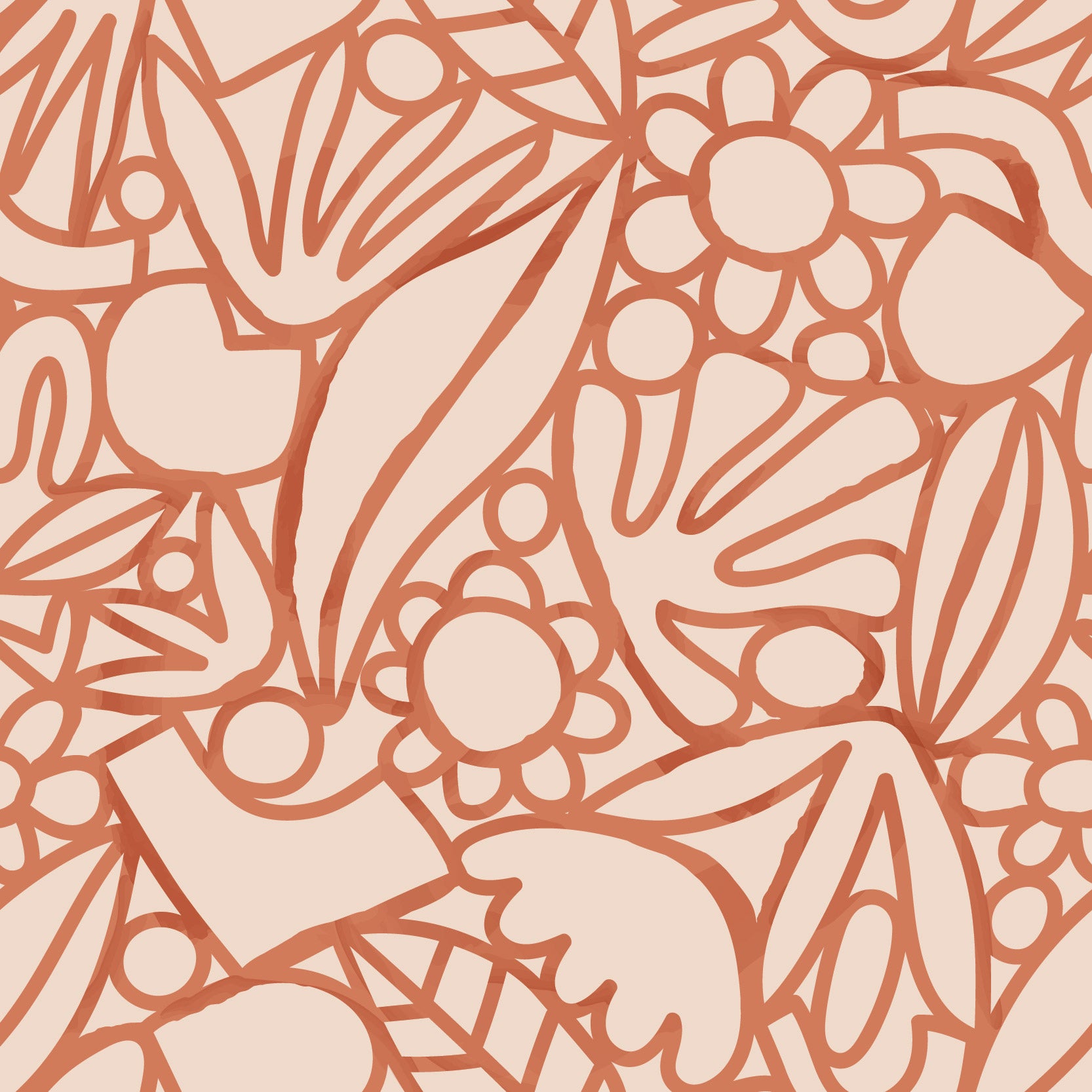 Freya - Orange Floral Doodle Wallpaper Mural