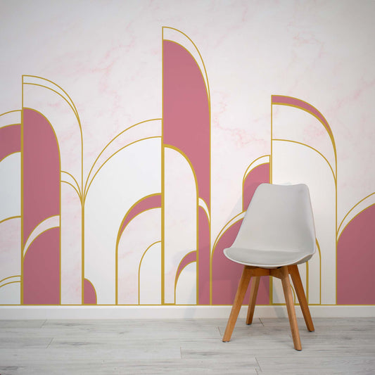 Gatsby Pink Art-Deco Arch Wall Mural Wallpaper by WallpaperMural.com
