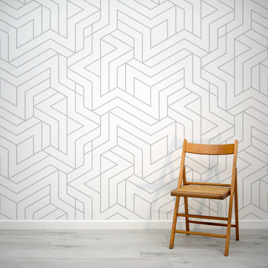 Gracin wallpaper mural with a Wooden chair in front | WallpaperMural.com