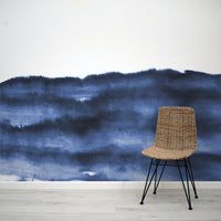 Gradhees Blue Brush Watercolour Effect Wallpaper Mural with Rattan Chair