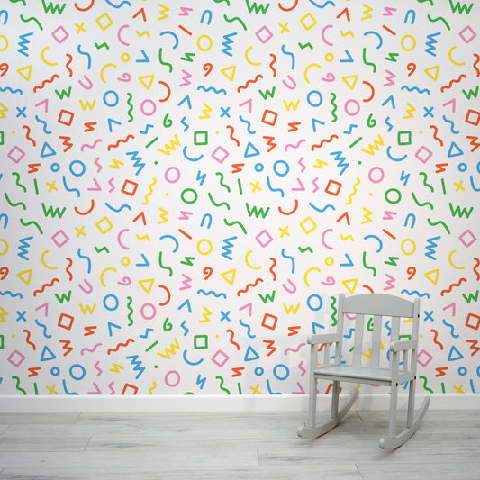 Grations Fun Colourful Kids Pattern Wallpaper Mural with Children's Rocking Chair