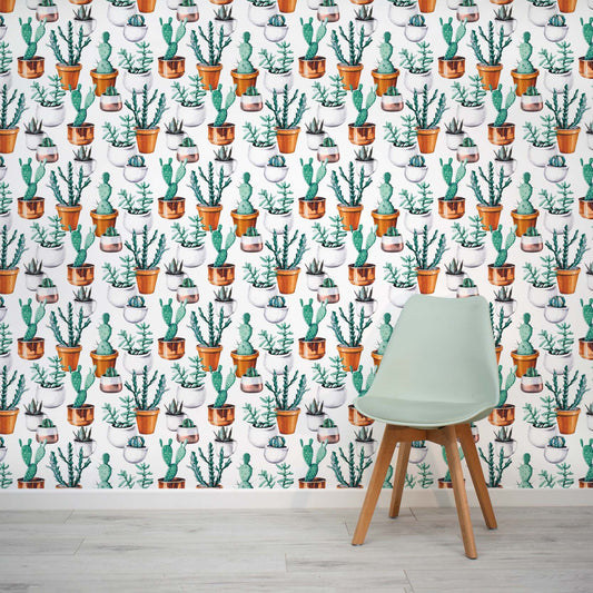 Cute green children's cactus wallpaper