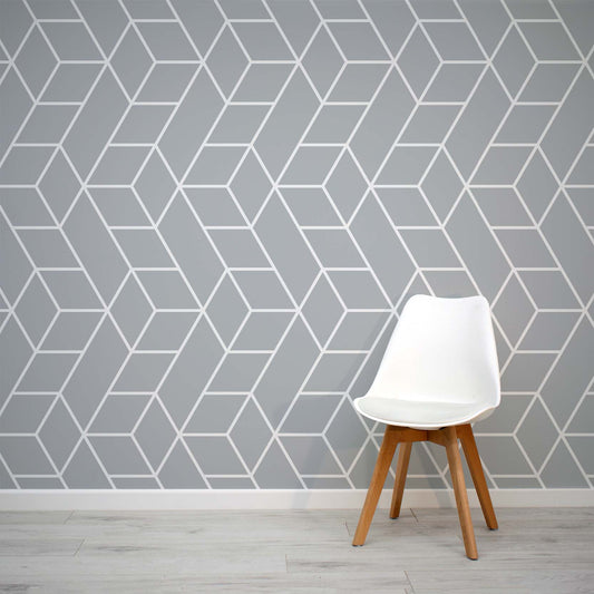 Grey and white geometric mural wallpaper by WallpaperMural.com