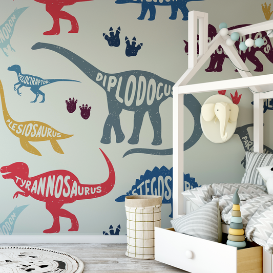 Jurassic dinosaur wall mural wallpaper in kids bedroom by WallpaperMural.com