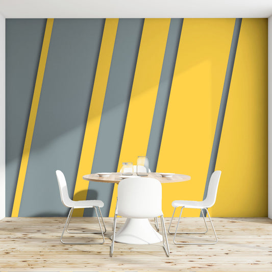 Yellow and blue cubic geometric - Mural Wallpaper, PVC Free, Non-Toxic - Wall  Murals, Wall Paper Decor, Home Decor - BestOfBharat