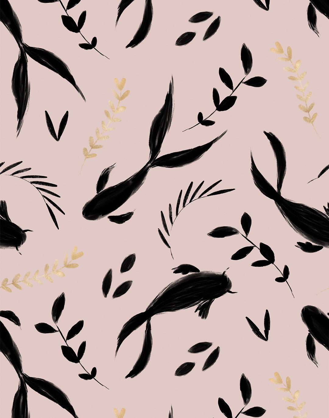 Koi Koi Koi - Koi Fish Patterned Pink Wallpaper