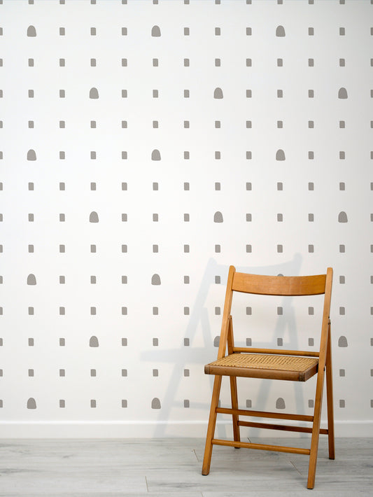 Lagusan Gris Grey & White Spots Wallpaper Interior with a Rattan Chair