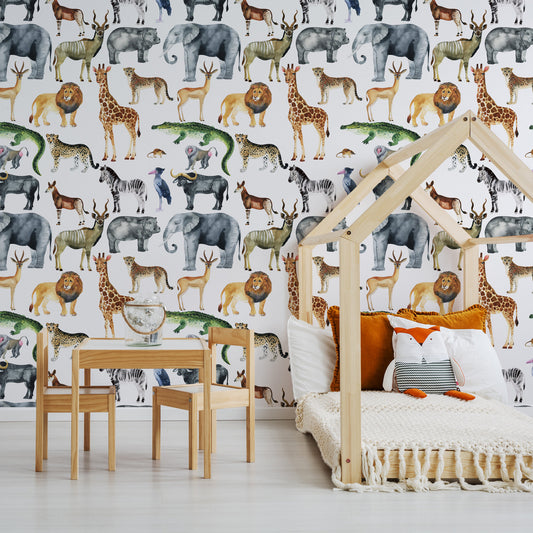 Mini Safari wallpaper mural in a Childs bedroom | WallpaperMural.com