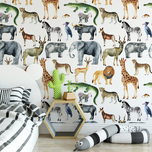 Mini Safari wallpaper mural in a Childs bedroom | WallpaperMural.com