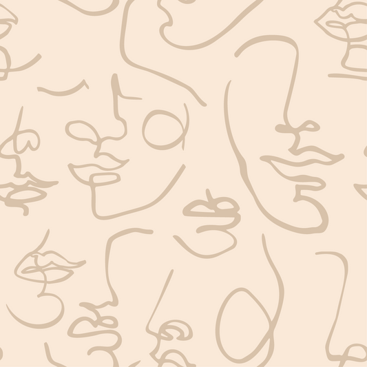 Monet Bare – Beiges abstraktes Gesicht Strichzeichnungen Tapeten-Wandbild