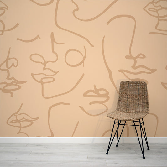 Monet Naked - Neutral Abstract Face Line Art Wallpaper Mural