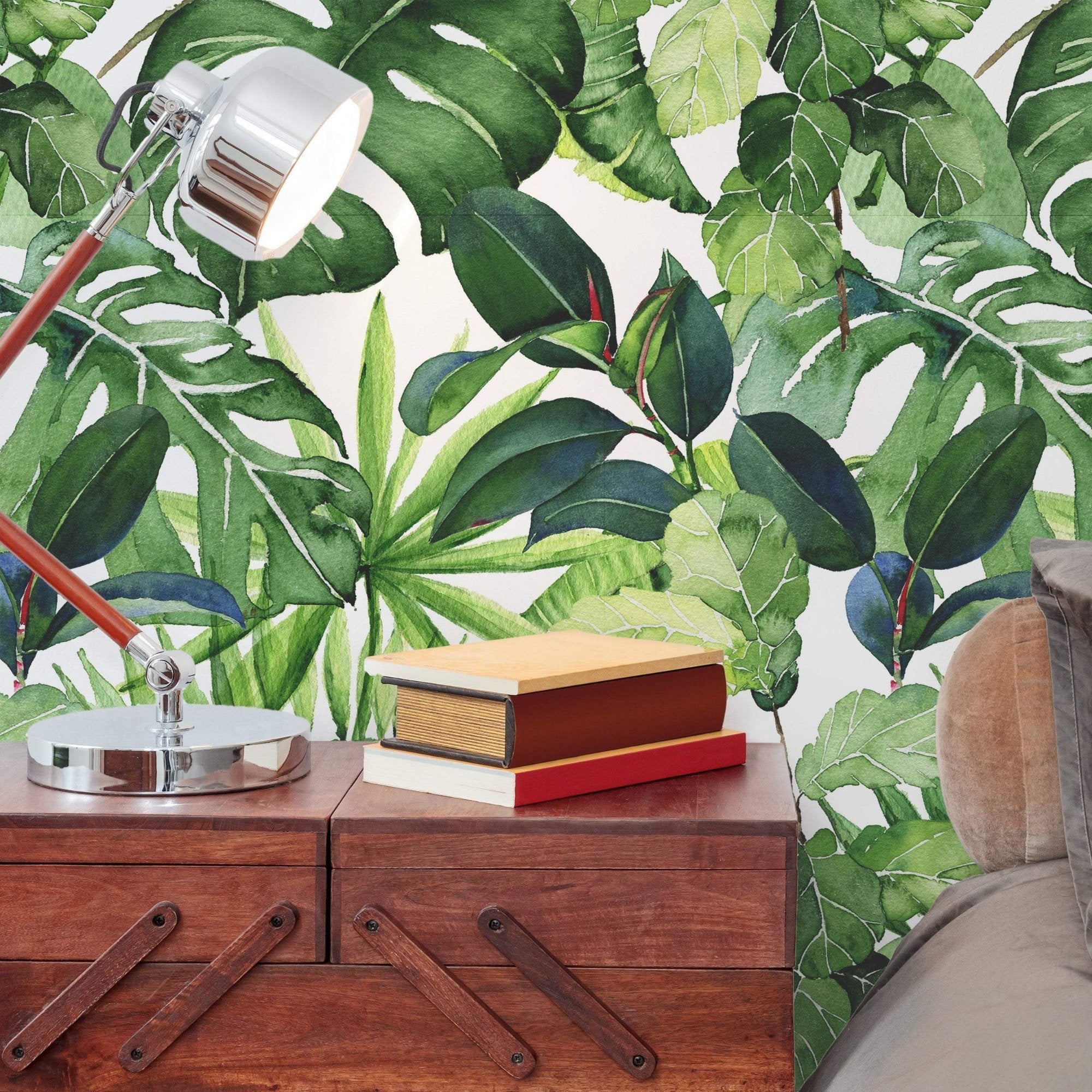 Wall Mural - Green Foliage Watercolour Wallpaper - Removable Wallpaper (Peel & Stick) - Made to Measure
