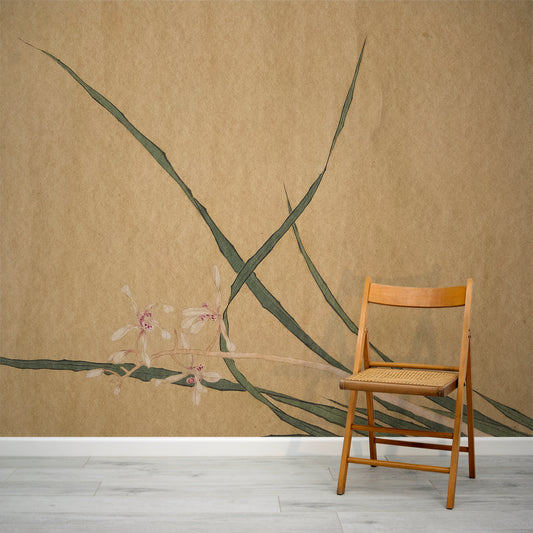 Orchid Wallpaper Mural with Folding Chair