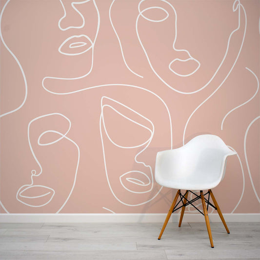 Pink and white robyn abstract face wall mural by WallpaperMural.com