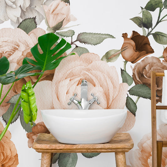 Rosie Copper - Mural Acuarela Floral Naranja Cobre