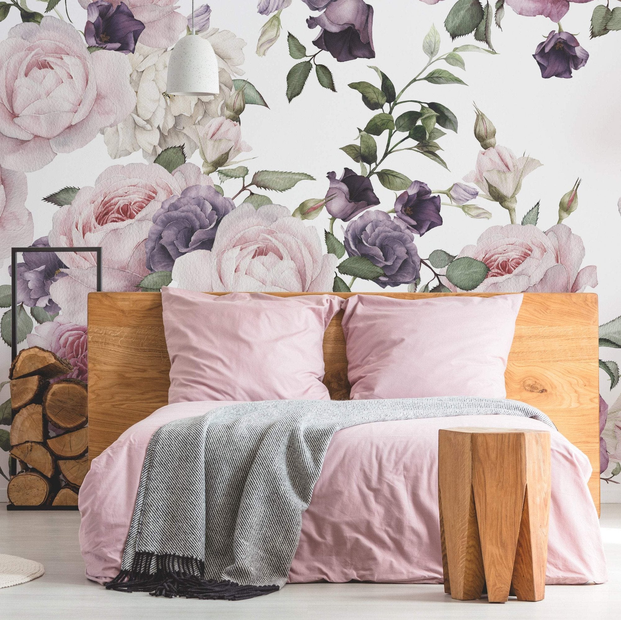 Wall Mural - Pink and White Floral Watercolour Illustration - Removable Wallpaper (Peel & Stick) - Made to Measure