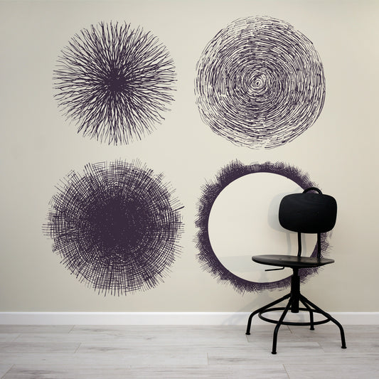 Sphere wallpaper mural with a black desk chair | WallpaperMural.com