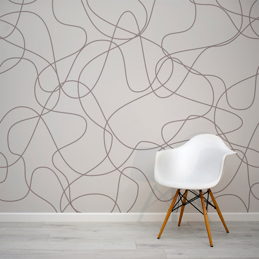 Squiggles Grey Squiggle Pattern Wallpaper Mural with White Chair