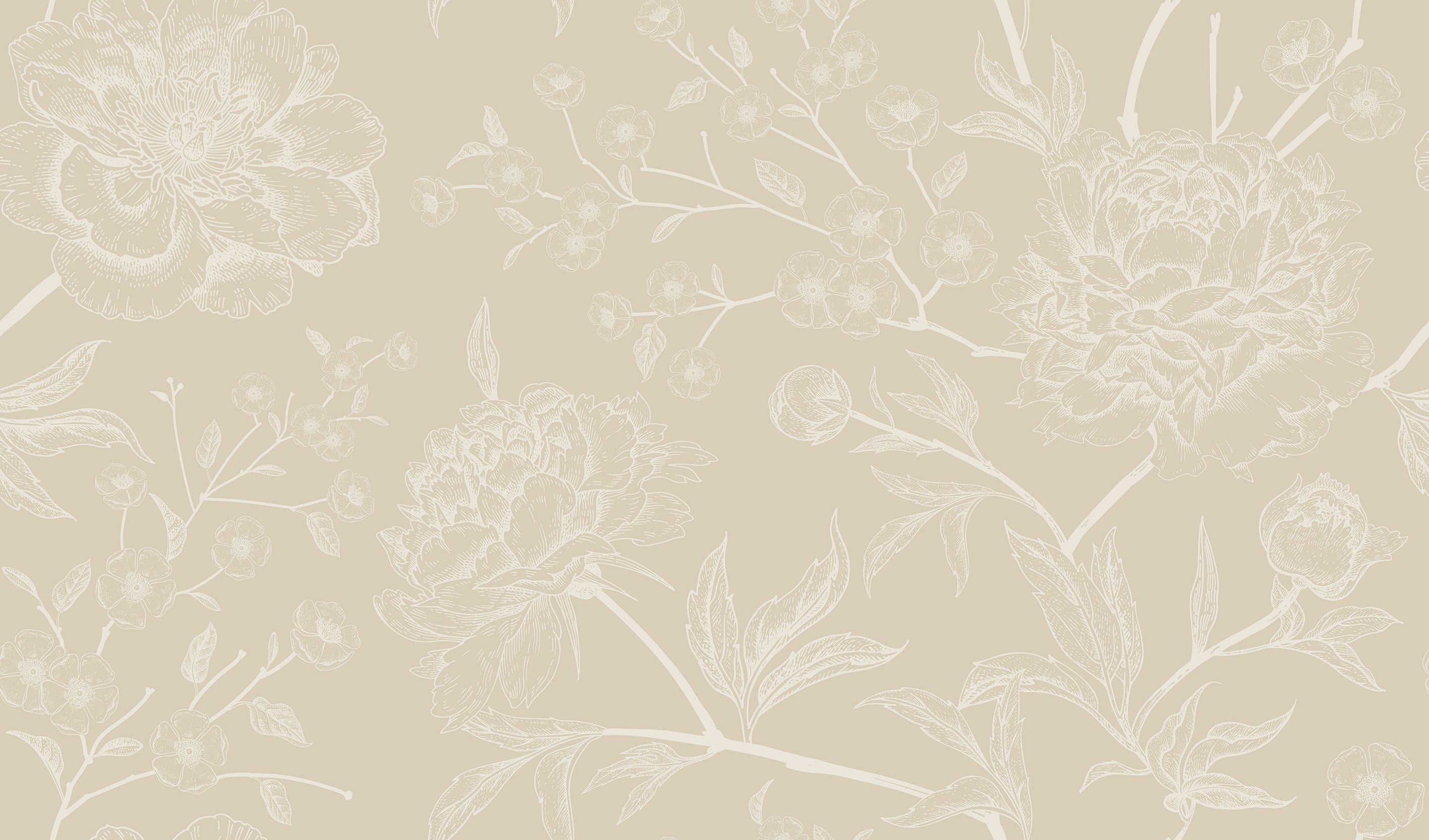 Subtle Botany Beige - Subtle Beige Floral Wallpaper Mural