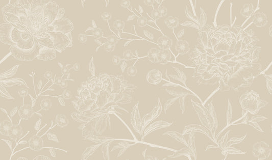 Subtle Botany Beige - Subtle Beige Floral Wallpaper Mural