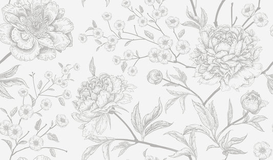 Subtle Botany Grey - Subtle Grey Detailed Floral Wallpaper Mural
