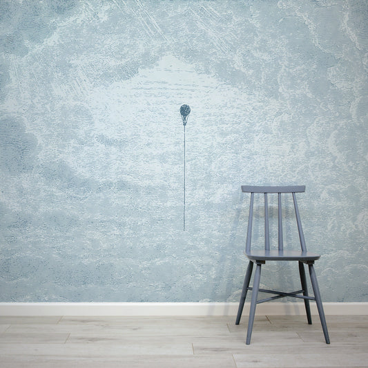 Theo Sky - Blue Etched Hot Air Balloon & Clouds Wallpaper Mural