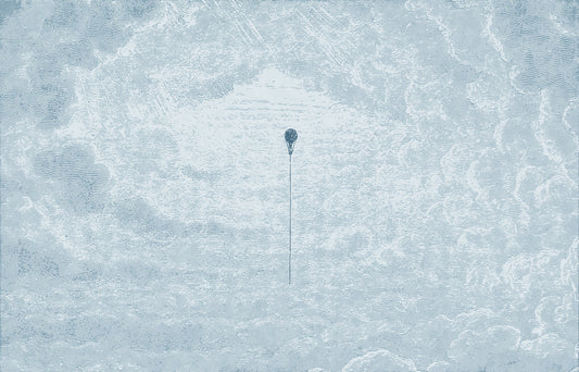 Theo Sky – Blau geätzte Heißluftballon & Wolken Fototapete