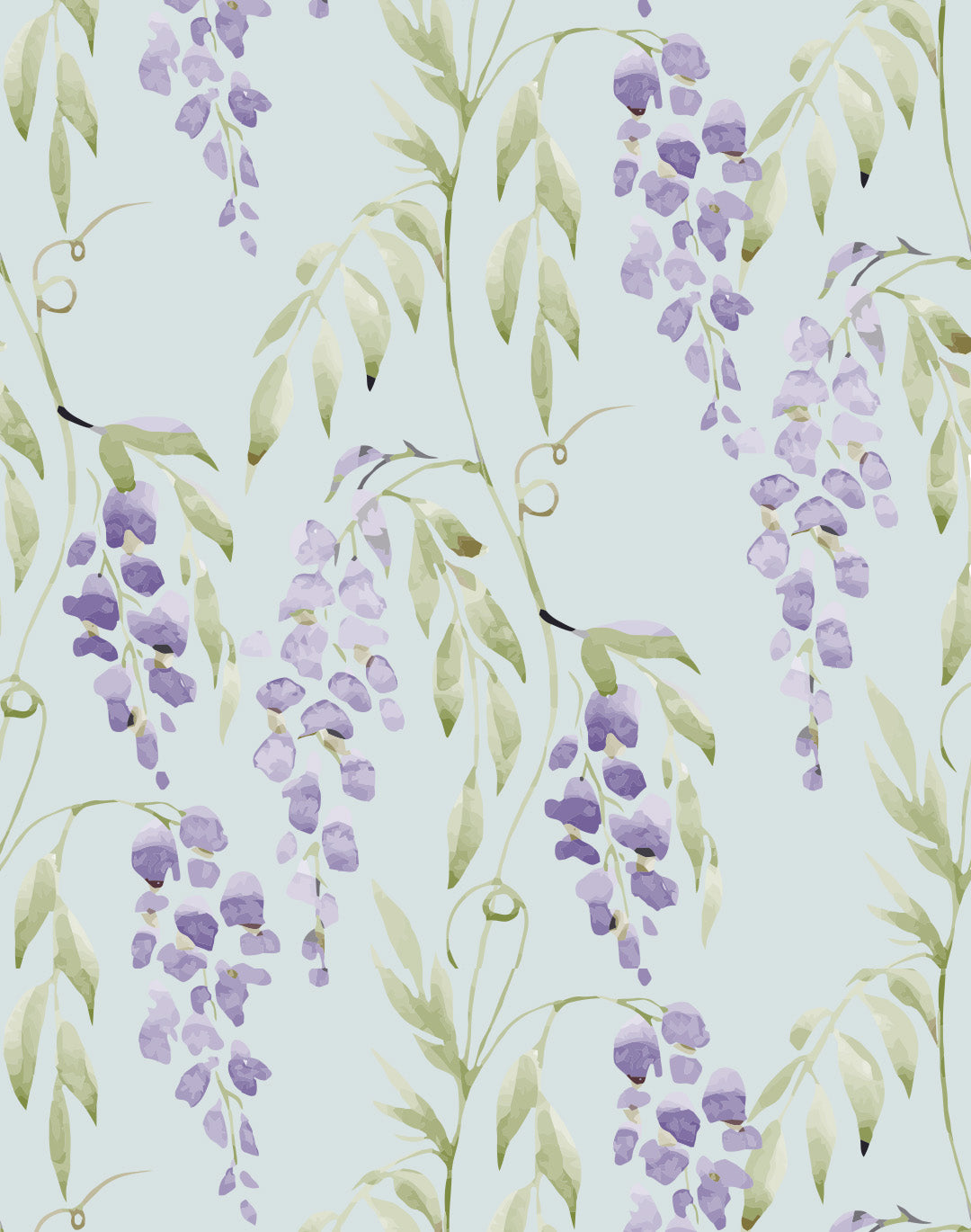 Wisteria Bleue - Floral Blue Vintage Wallpaper Roll Full Pattern