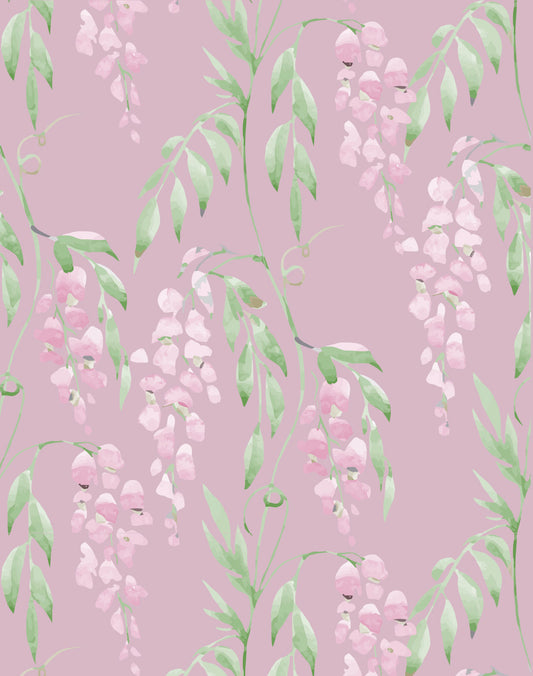 Wisteria Rose  - Floral Pink Vintage Wallpaper Roll