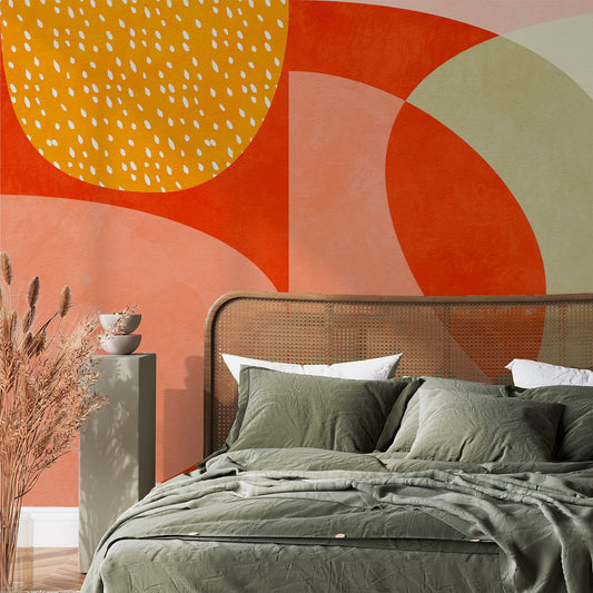 Zahaa colourful abstract wallpaper in a bedroom living scene from WallpaperMural.com