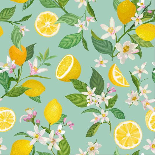 Austrows Lemon & Flowers on Green Wallpaper Mural Full Artwork