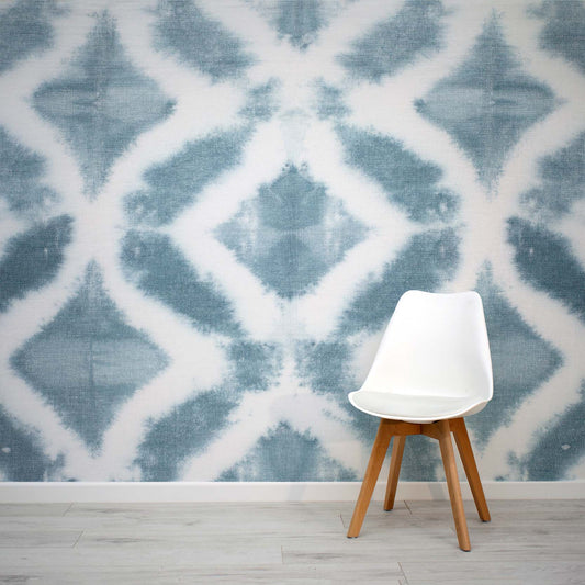 Blue and white textured tie dye wallpaper mural
