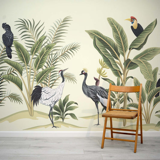 Cosmans hornbill crane and toucan wall mural wallpaper by WallpaperMural.com