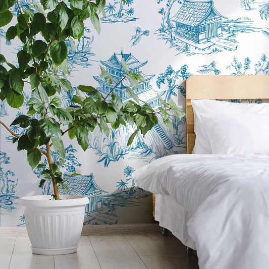 Noelind wallpaper mural in a bedroom with a plant | WallpaperMural.com