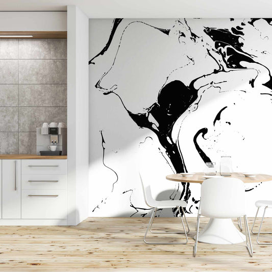 Mono Swirl  wallpaper mural in a kitchen | WallpaperMural.com