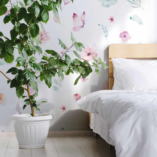 Pulappli wallpaper mural with a plant in front | WallpaperMural.com